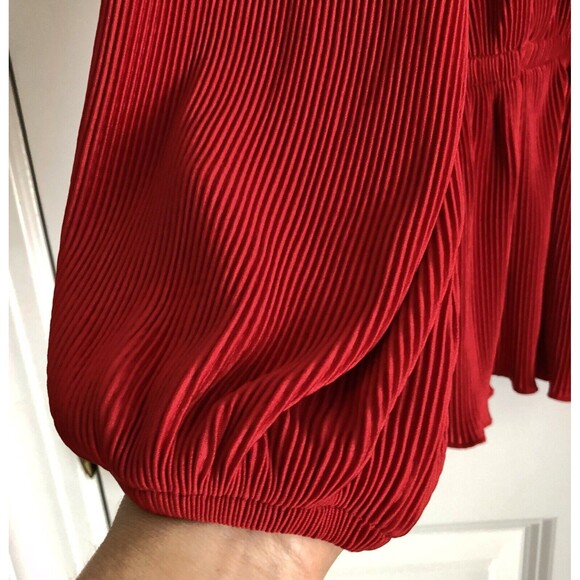 ON 34TH WOMEN'S TOP RED STRIPE WRAP, ELASTIC WAIST LONG SLEEVE PULLOVER, PEPLUM - Picture 7 of 7